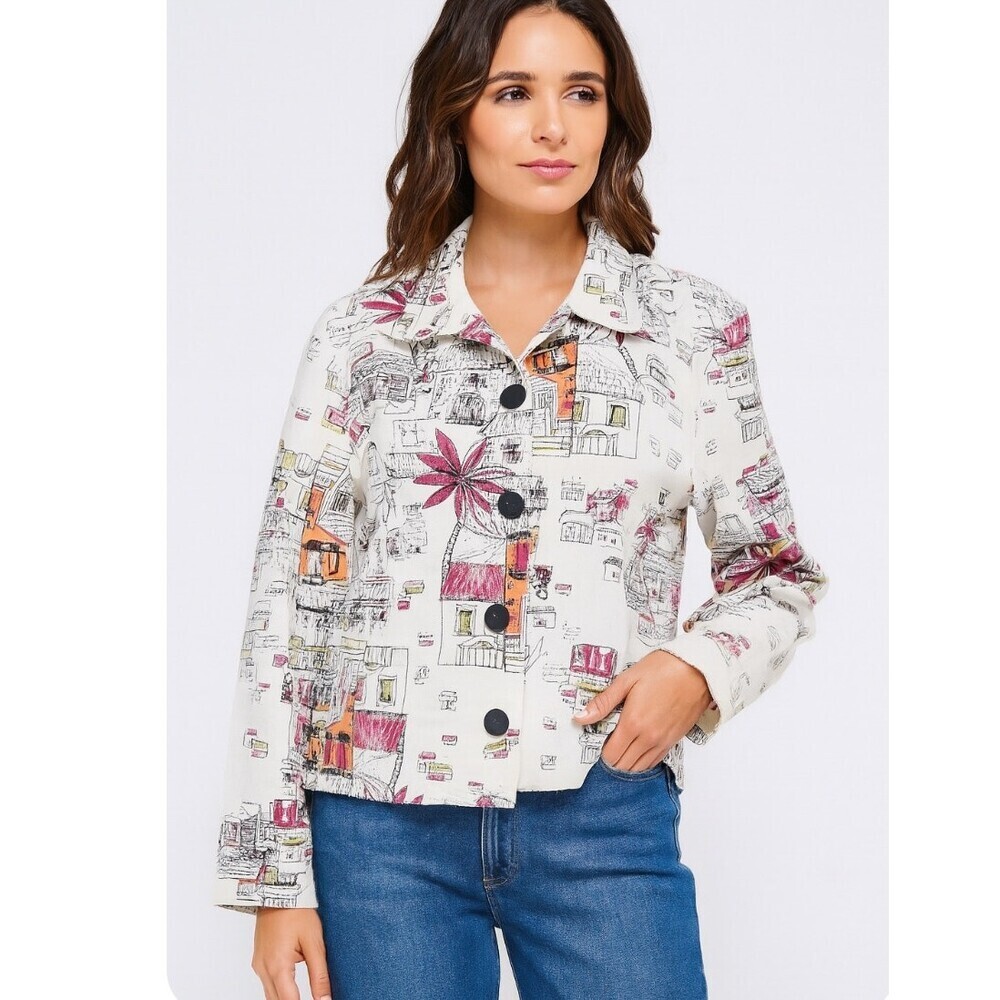 COLDWATER CREEK blazer jacket City Scene White Lined 100% Linen button up SZ LG